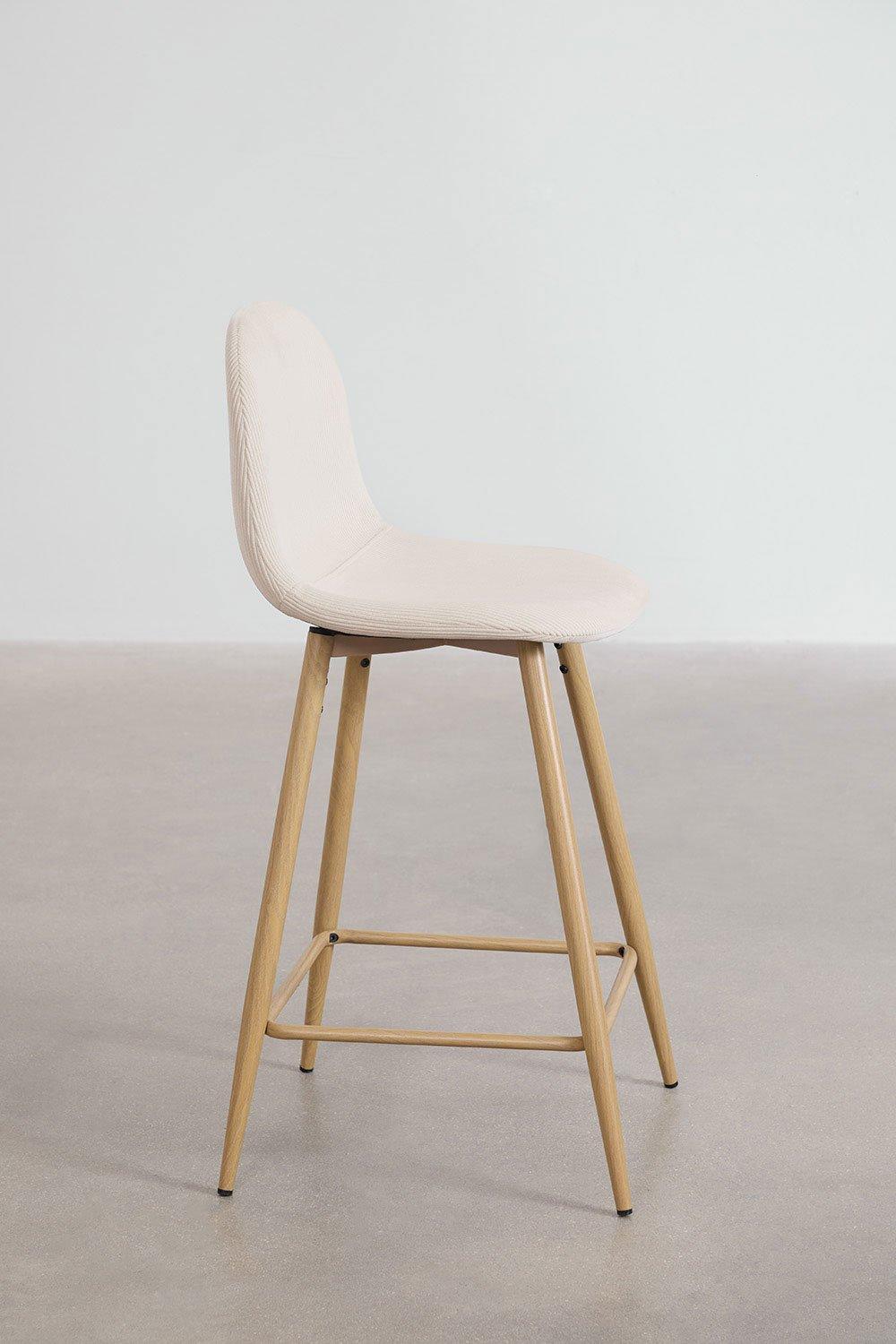 Sklum Taburete Alto 65cm En Pana Beige Lino Acabado Madera Natural Glamm