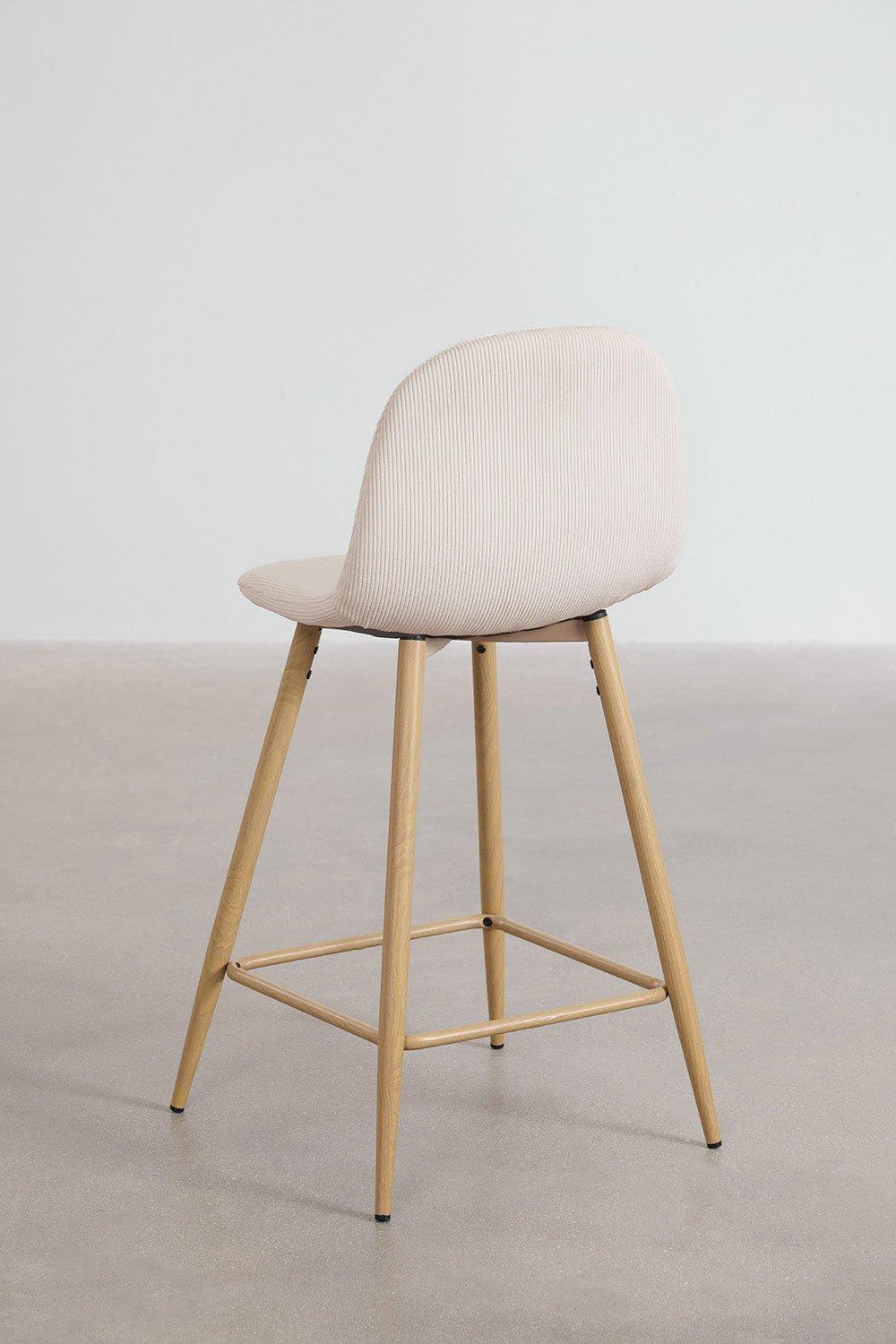 Sklum Taburete Alto 65cm En Pana Beige Lino Acabado Madera Natural Glamm