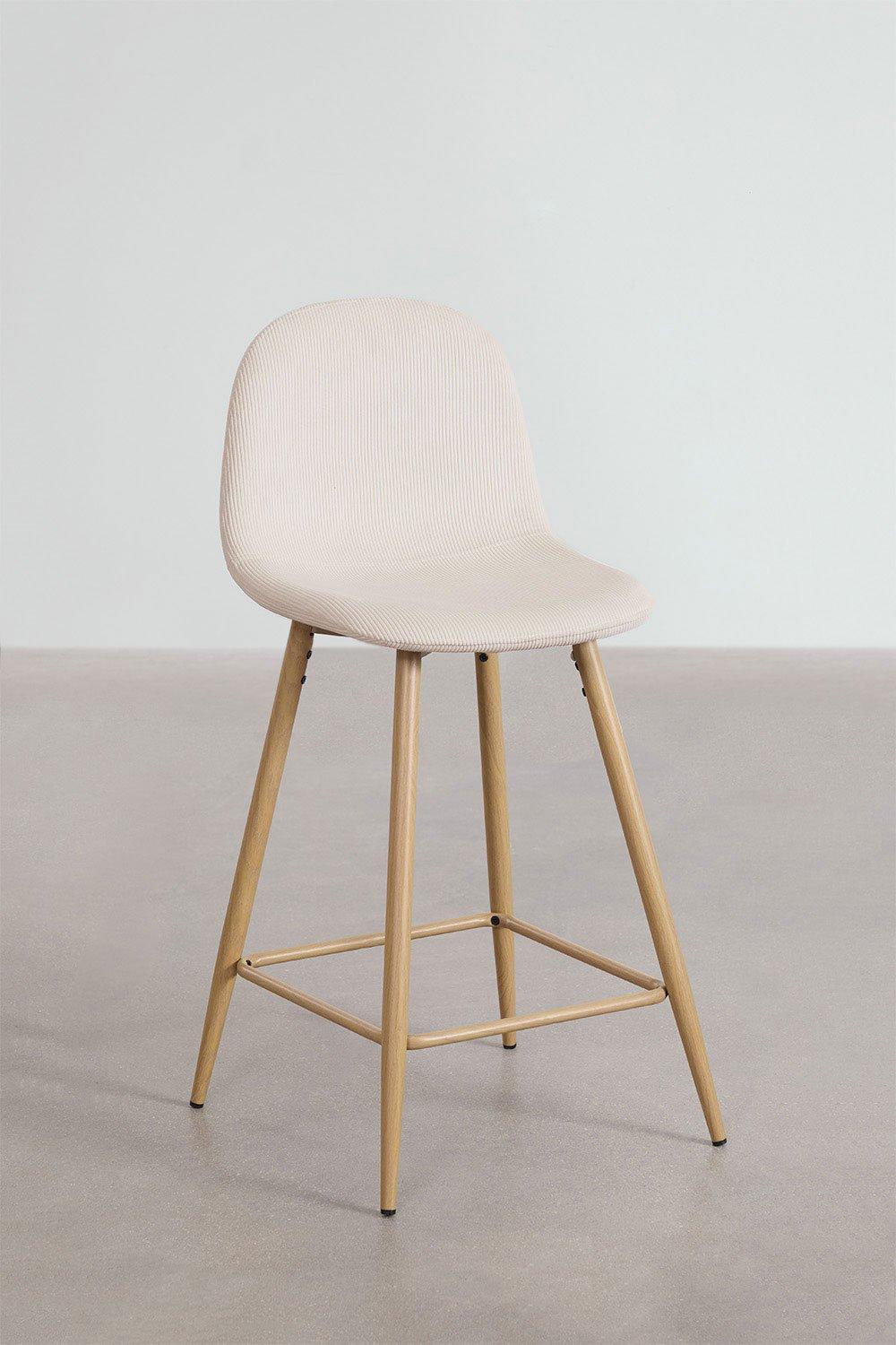 sklum Taburete alto 65cm en pana beige lino acabado madera natural Glamm