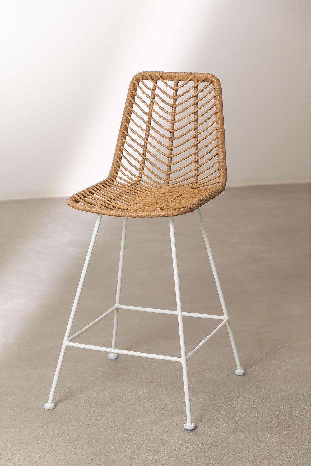 Sklum Taburete Alto 65cm En Ratán Y Patas Blancas Gouda Natural