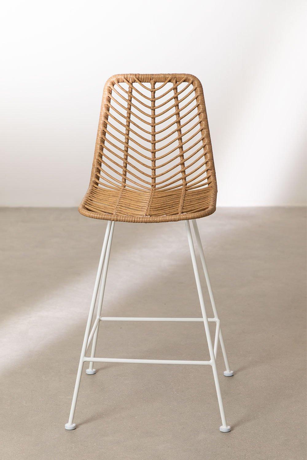 Sklum Taburete Alto 65cm En Ratán Y Patas Blancas Gouda Natural