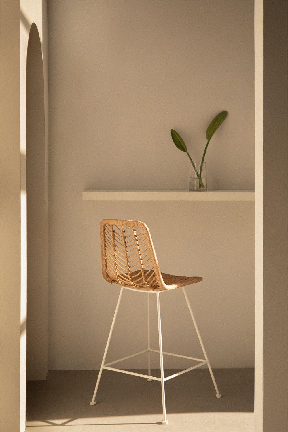 sklum Taburete alto 65cm en ratán y patas blancas Gouda Natural