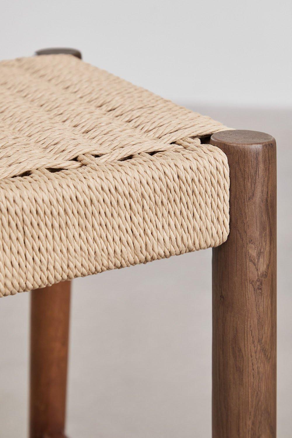 Sklum Taburete Alto 66cm En Madera De Roble Oscura Y Cuerda Trenzada Mara