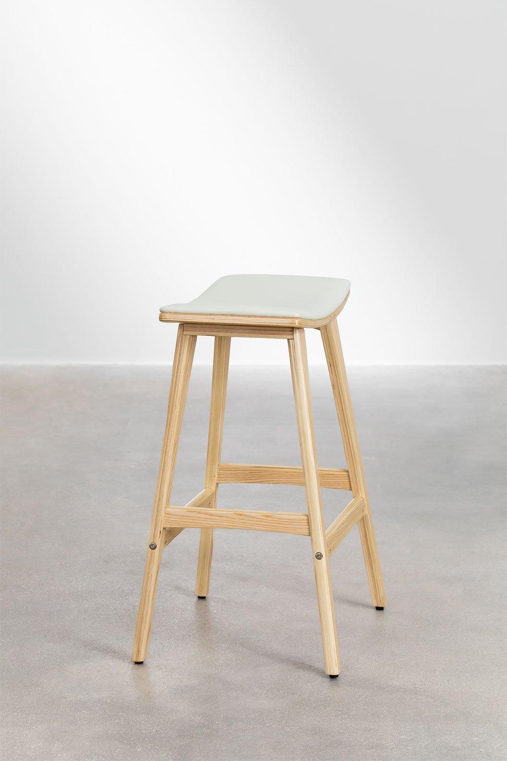 Sklum Taburete Alto 67cm En Madera Y Polipiel Blanco Lorete