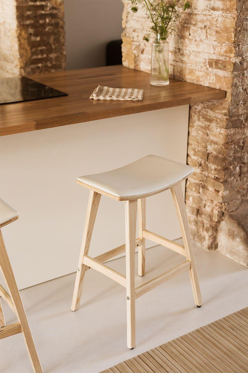 sklum Taburete alto 67cm en madera y polipiel blanco Lorete