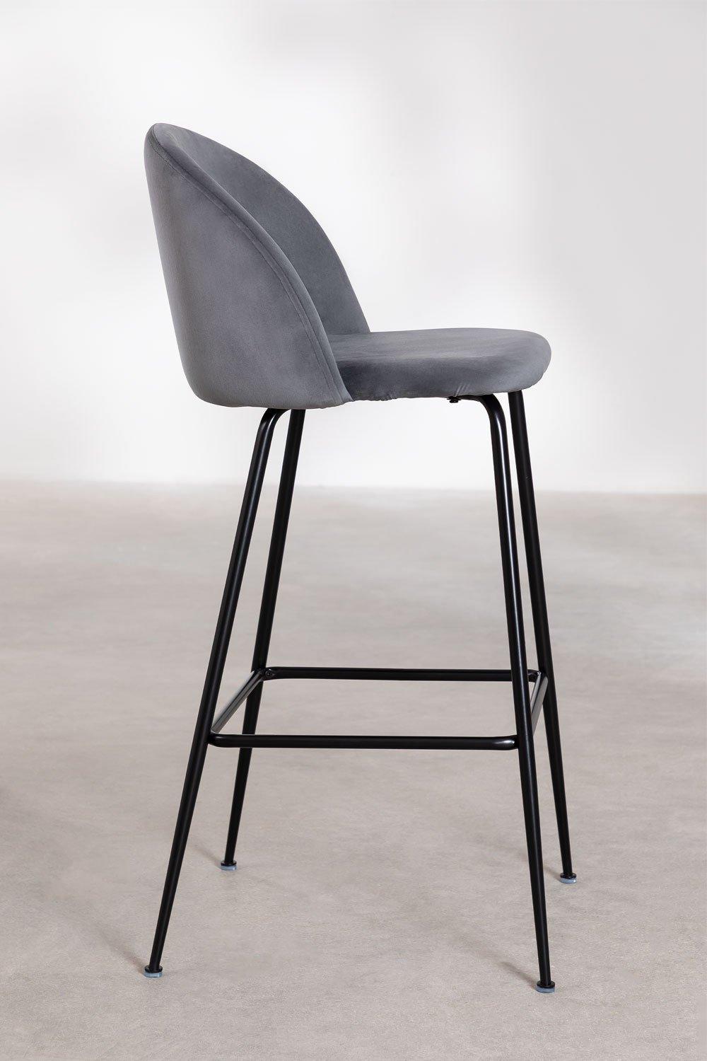 Sklum Taburete Alto 75cm En Terciopelo Gris Y Patas Negras Kana Design
