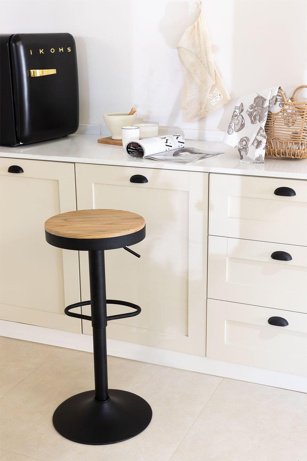 sklum Taburete alto regulable en acero y madera de olmo negro Bardder