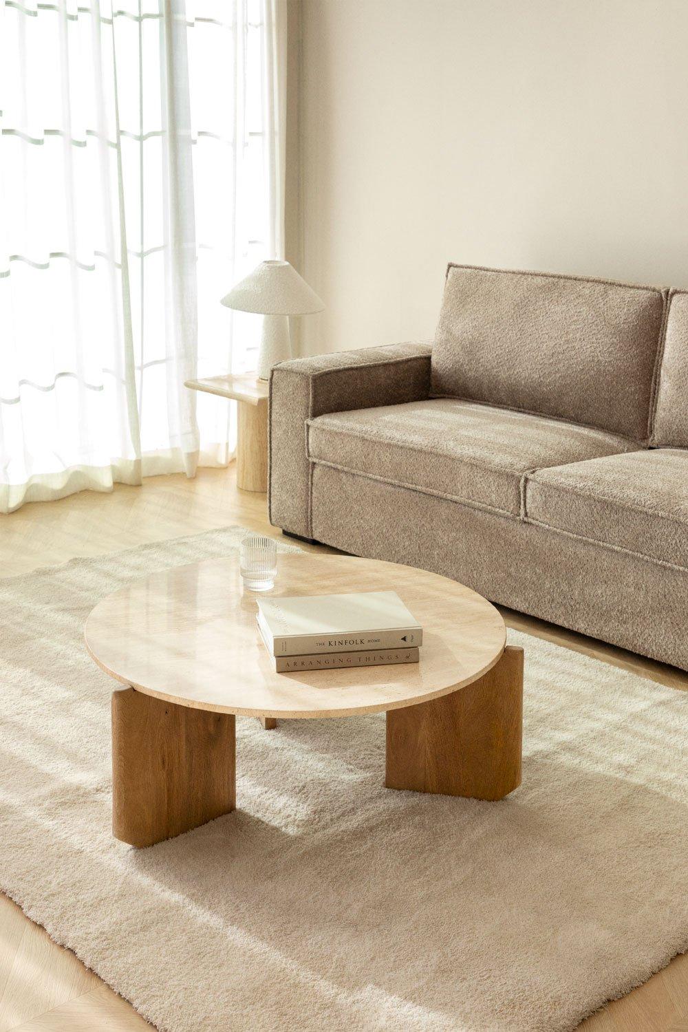 sklum Tavolino rotondo Lavinia Ø90 cm in travertino e legno di mango