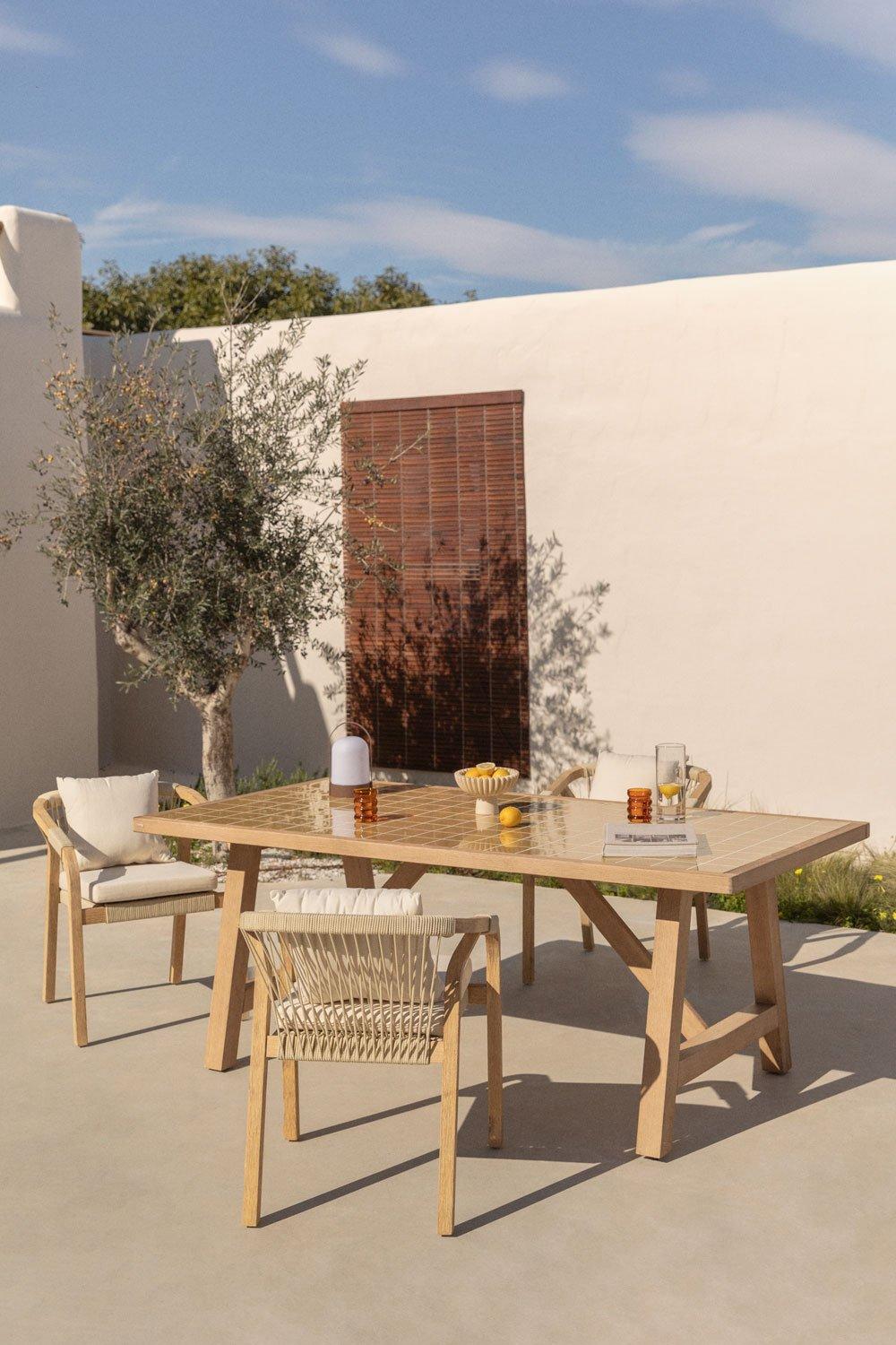 sklum Tavolo da giardino rettangolare 200x100 cm in legno di acacia e piastrelle Dubai