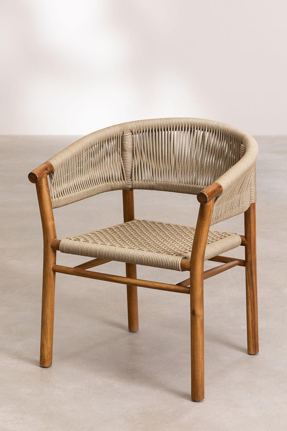 Sklum Tenay Classic Garden Chair With Armrests In Acacia Wood And Braided Rope