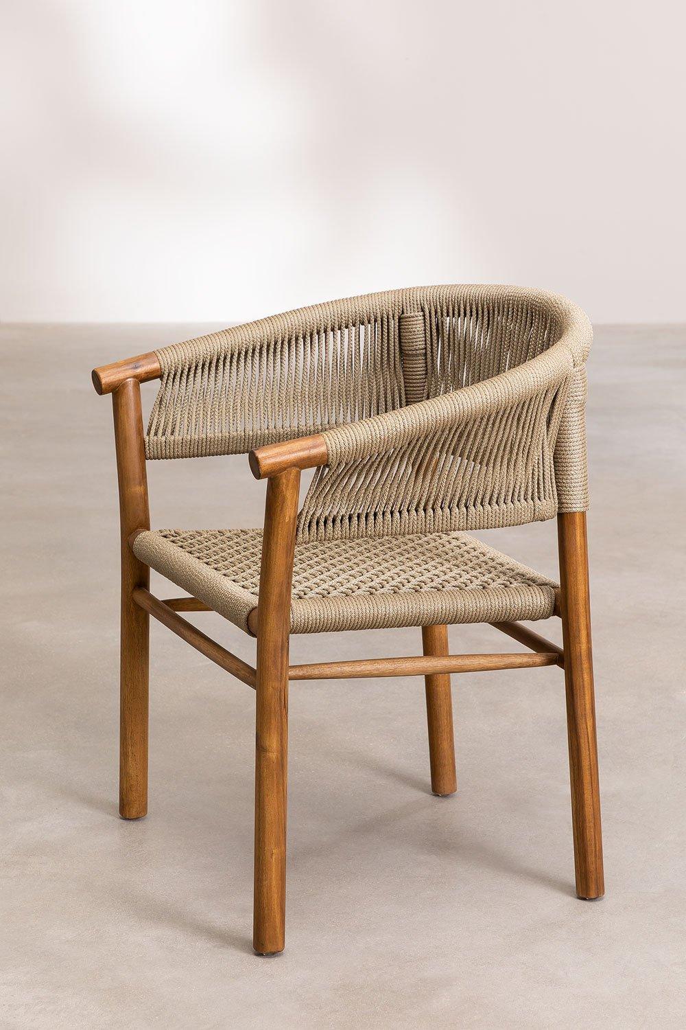 Sklum Tenay Classic Garden Chair With Armrests In Acacia Wood And Braided Rope