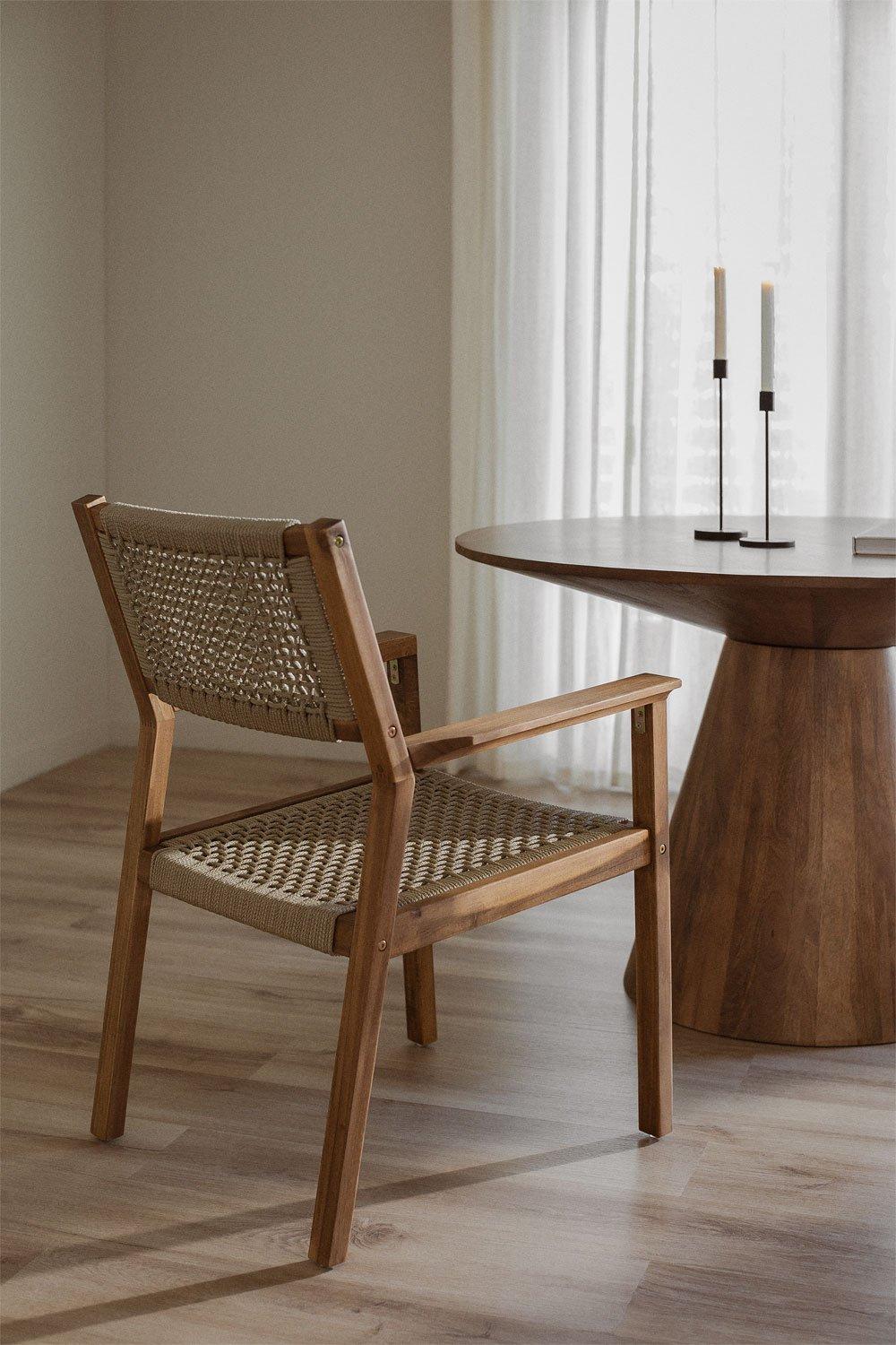 sklum Tenay Square Acacia Wood and Braided Rope Dining Chair with Armrests