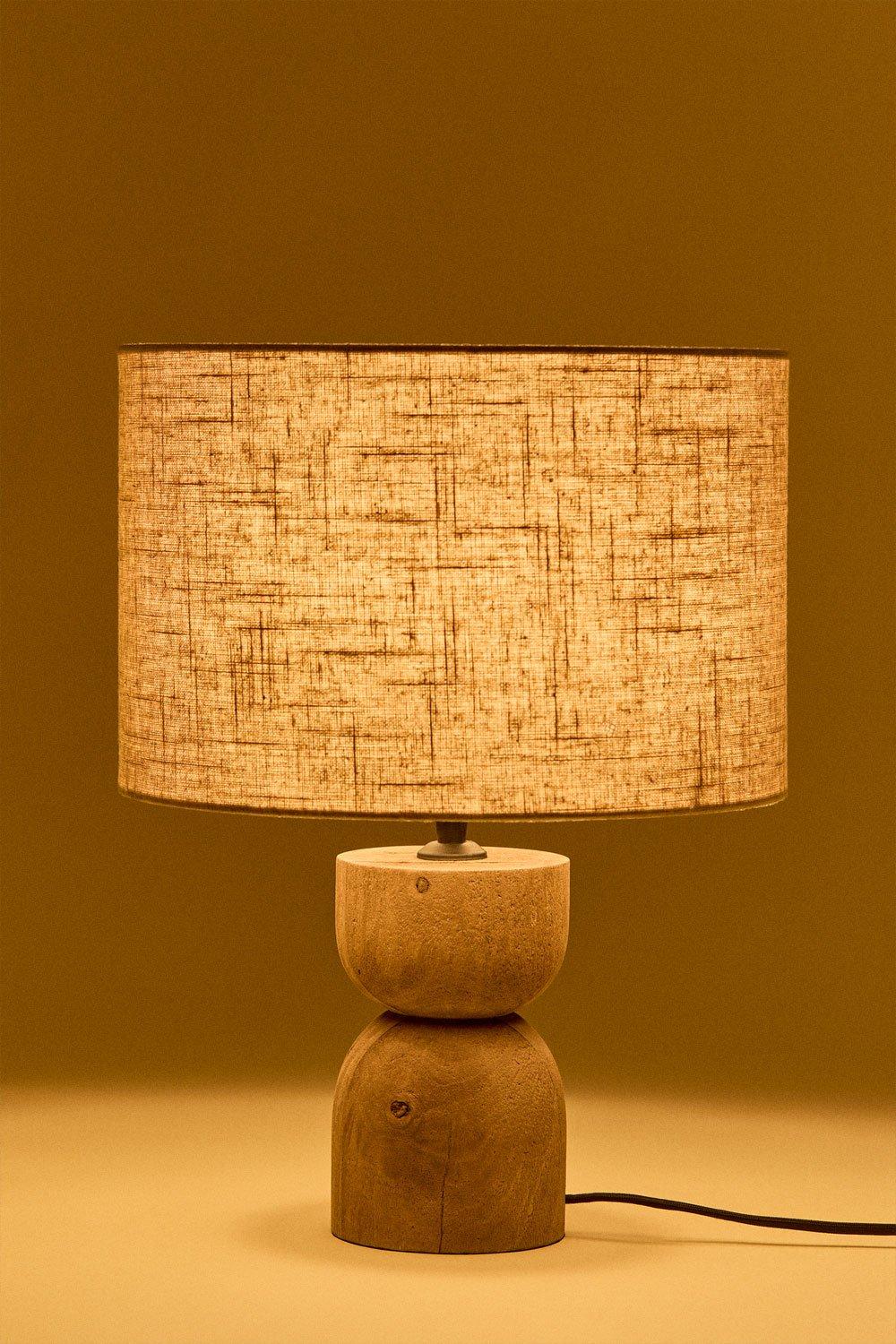 Sklum Tischlampe ↑40 Cm Aus Mangoholz Und Gabina-Leinen