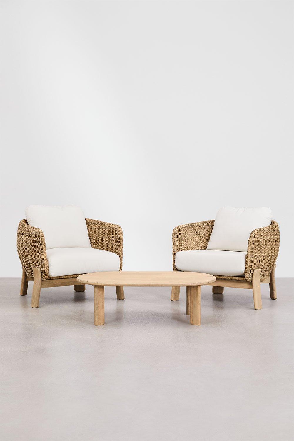 Sklum Tuinset Met 2 Fauteuils En Salontafel In Acaciahout En Rotan Leilan