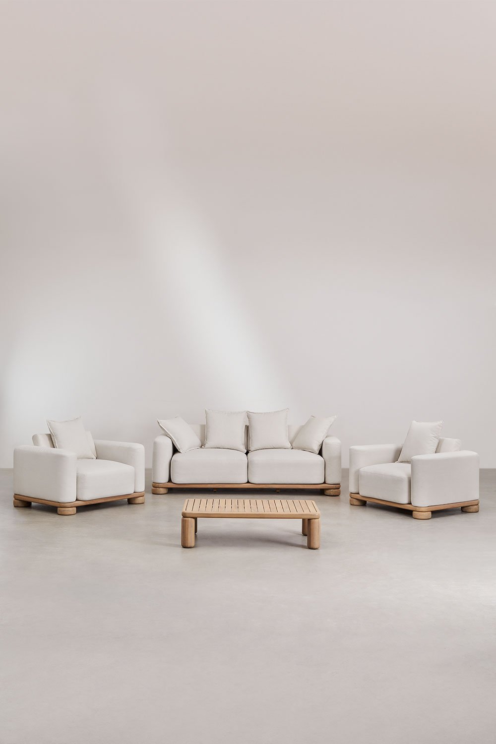 sklum Tuinset met 2-zitsbank 2 fauteuils en salontafel in acaciahout 125x80 cm Ioanis