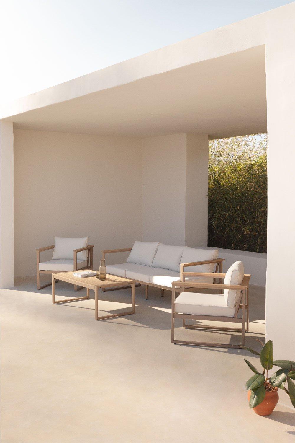 sklum Tuinset met 3-zitsbank 2 fauteuils en salontafel in aluminium en Lipov acaciahout
