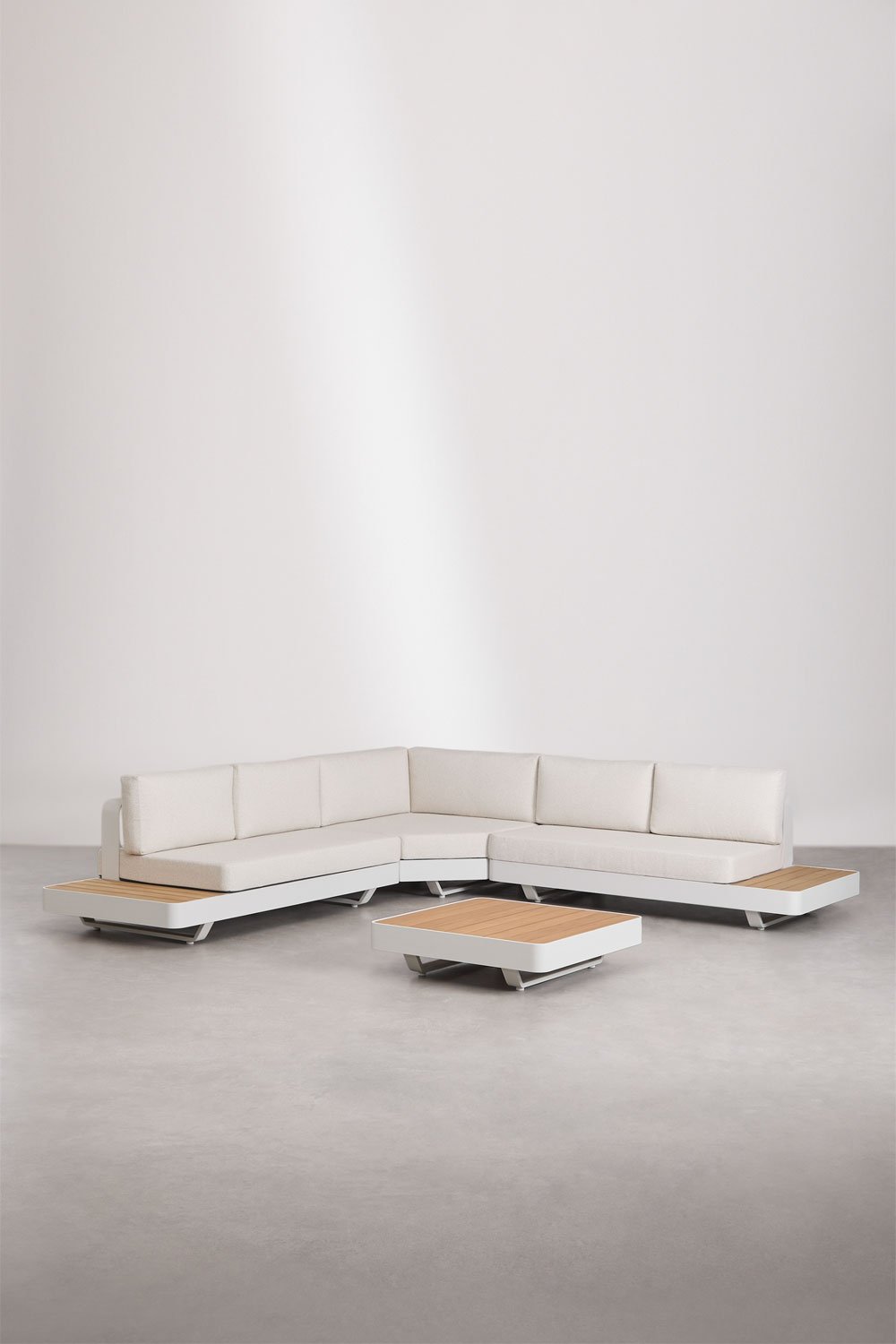 sklum Wohnzimmerset mit 5-Sitzer-Ecksofa und Couchtisch aus Aluminium und Teakholz Yarilo