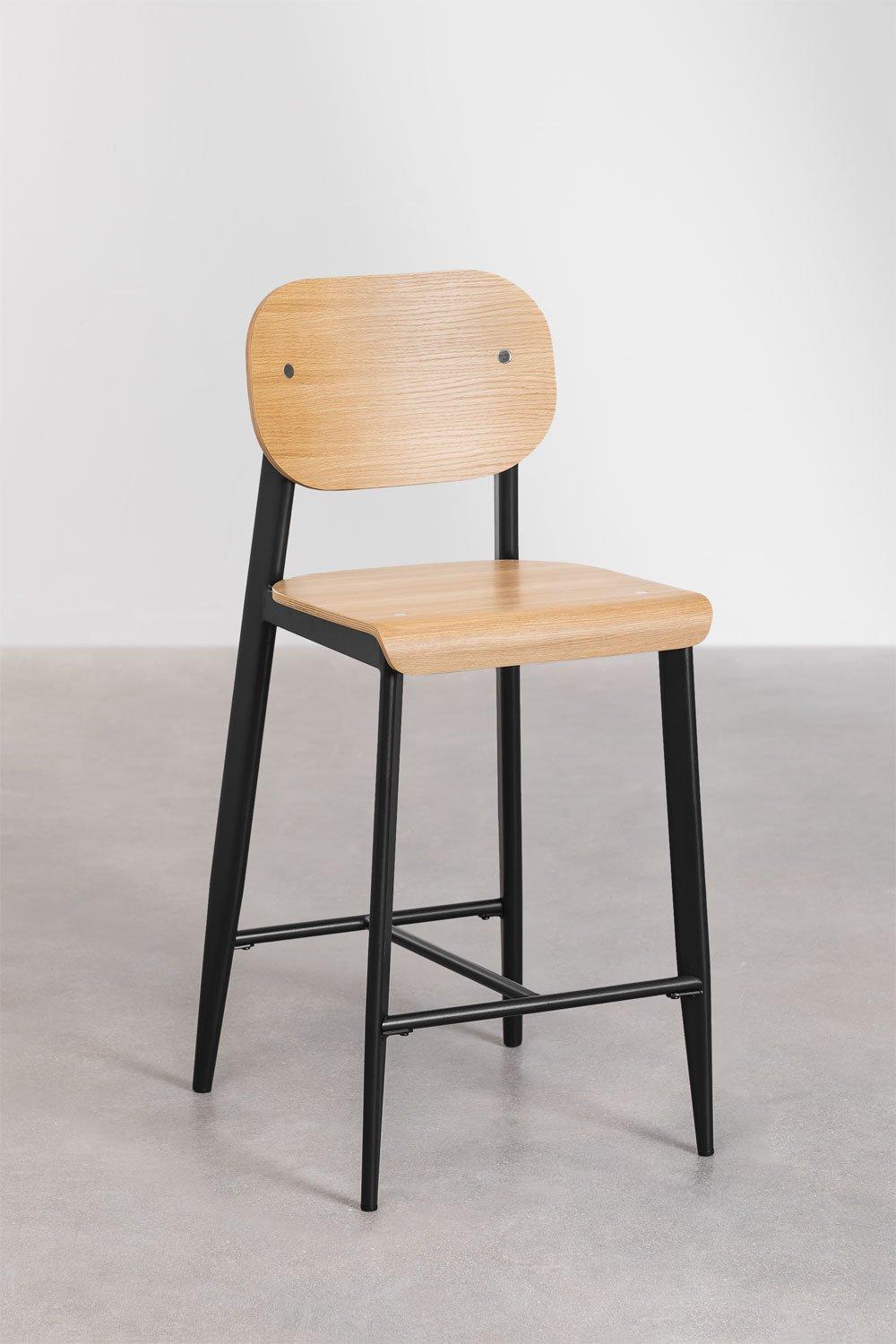 Sklum Wysoki Stołek 67cm Z Dębowego Forniru Z Czarnymi Nogami And