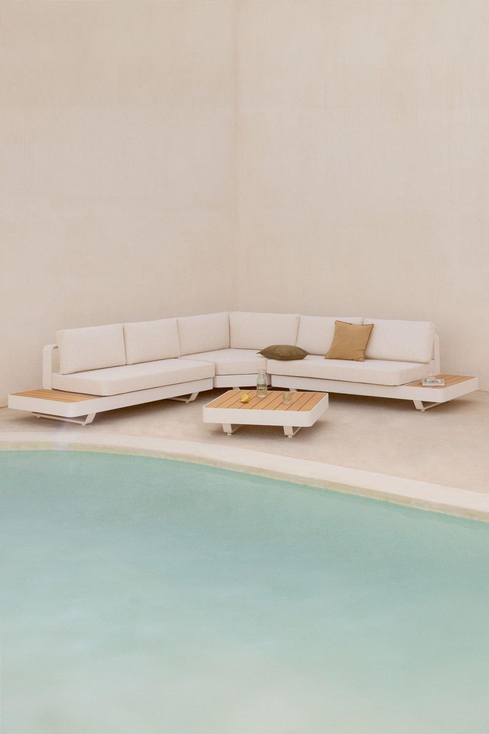 sklum Zestaw ogrodowy z 5-osobową sofą narożną i stolikiem kawowym z aluminium i drewna tekowego Yarilo