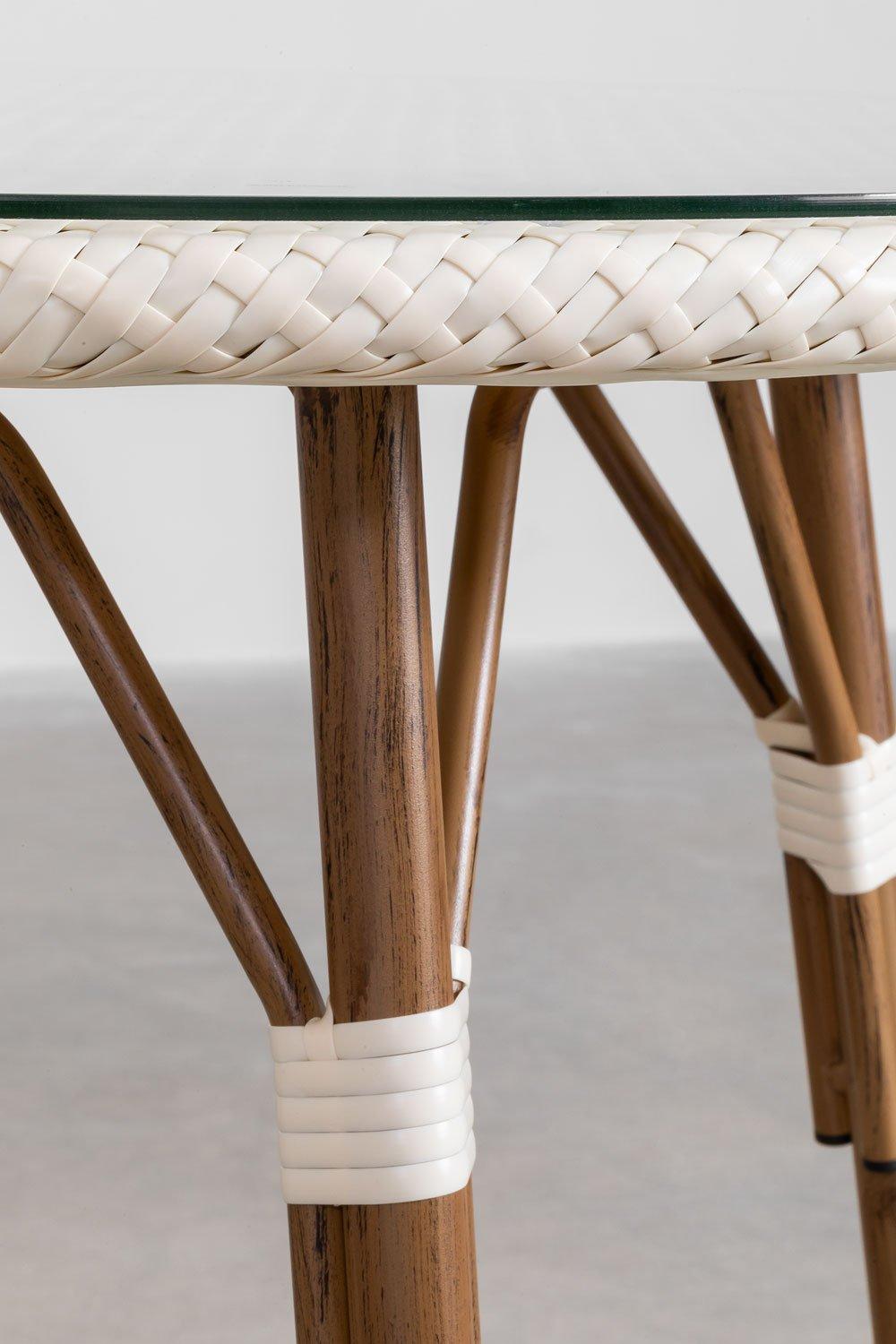 Sklum Zestaw Okrągły Stół Ø80 Cm Brielle Bistro I 2 Składane Krzesła Z Syntetycznego Rattanu I Aluminium Solange Bistro