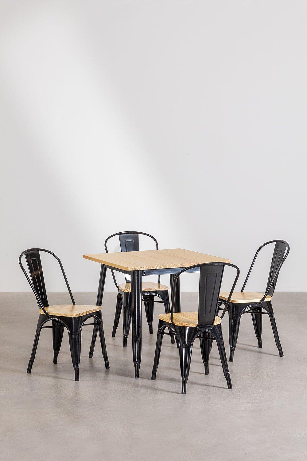 Sklum Zestaw Stól Drewniany LIX (80x80) I 4 Krzesla Drewniane LIX