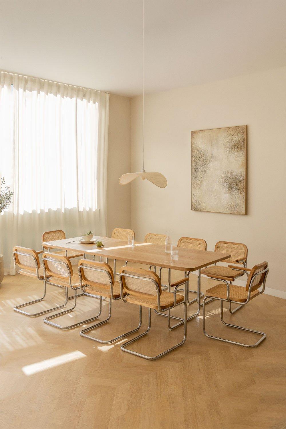 sklum Zestaw stół prostokątny 240x100 cm z MDF i stali nierdzewnej oraz 10 krzeseł do jadalni z podłokietnikami Tento