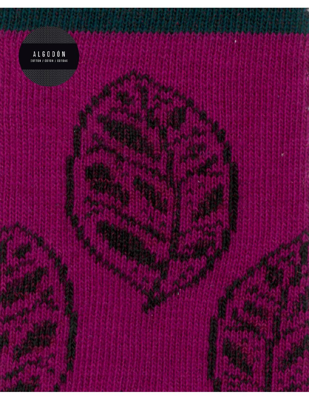 Sombreros Albero Calcetines Algodon Hojas Fucsia De Punto Blanco