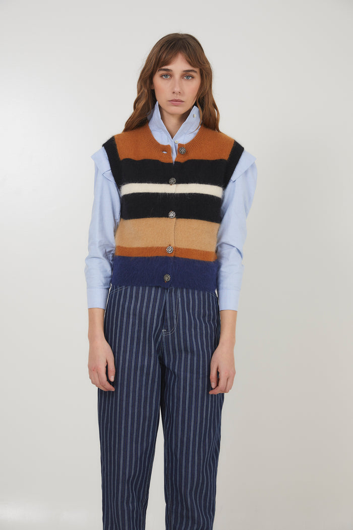 Sophie And Lucie CHALECO PUNTO RAYAS CAMEL