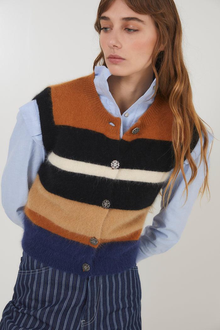 sophie and lucie CHALECO PUNTO RAYAS CAMEL