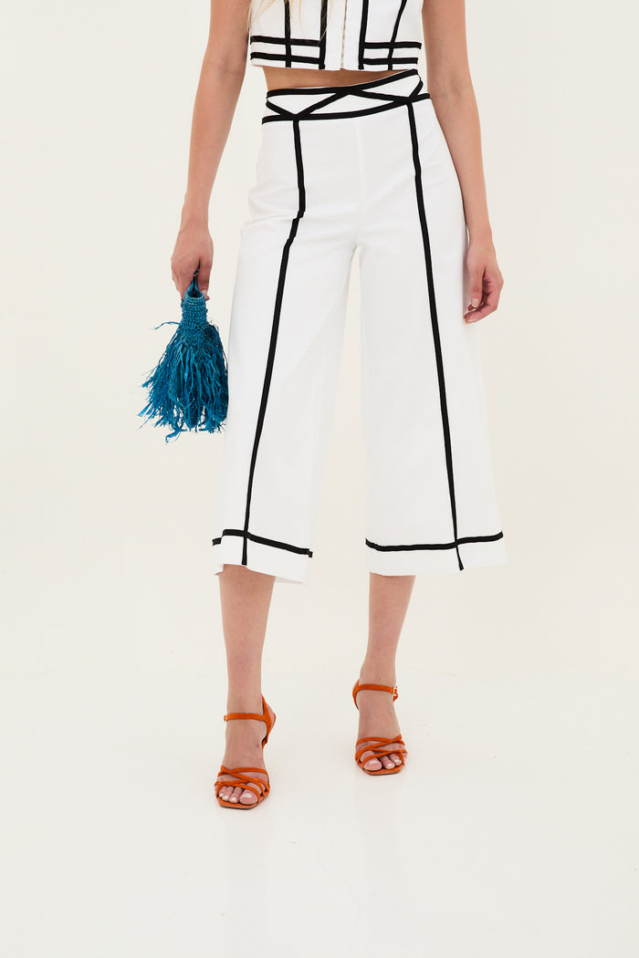 Sophie And Lucie PANTALÓN CINTAS ALGODÓN BLANCO