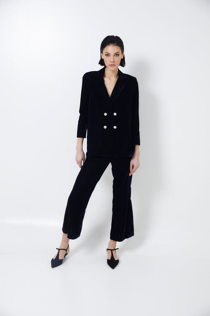 Sophie And Lucie PANTALÓN CROP VELVET MARINO