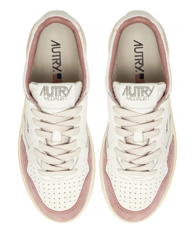 Spezial Madrid Autry Medalist Low Leather Sneaker White Goatskin & Pink Suede