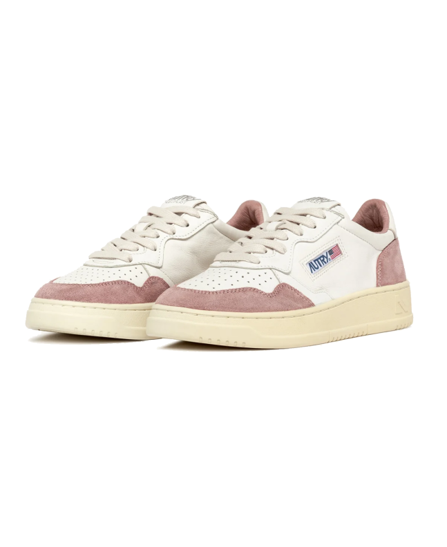 spezial madrid Autry Medalist Low Leather Sneaker White Goatskin & Pink Suede
