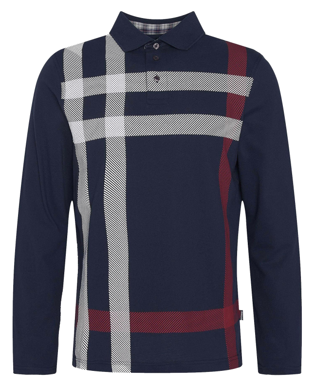 spezial madrid Barbour Blaine Tartan Long Sleeved Polo Shirt Dark Navy