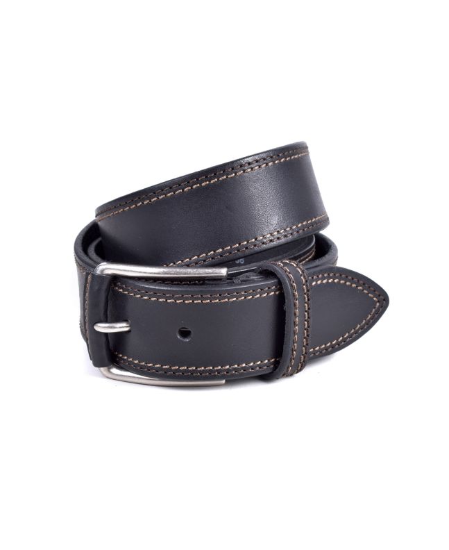 spezial madrid Bellido Jeans Double Stitching Leather Belt Black