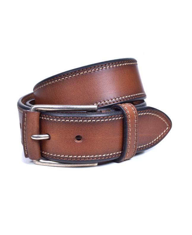 spezial madrid Bellido Jeans Double Stitching Leather Belt Brown