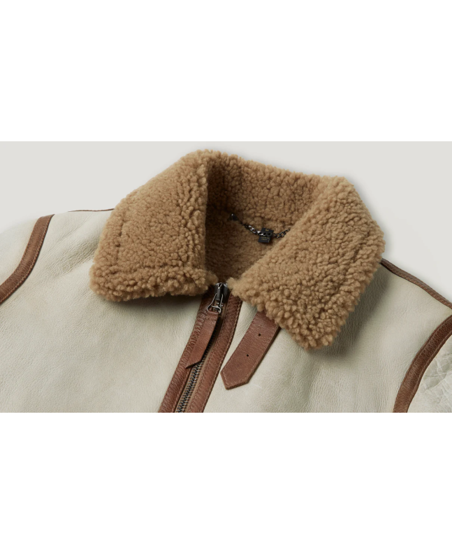 Spezial Madrid Belstaff Centenary Flight Lamb Shearling Jacket Chalk & British Khaki
