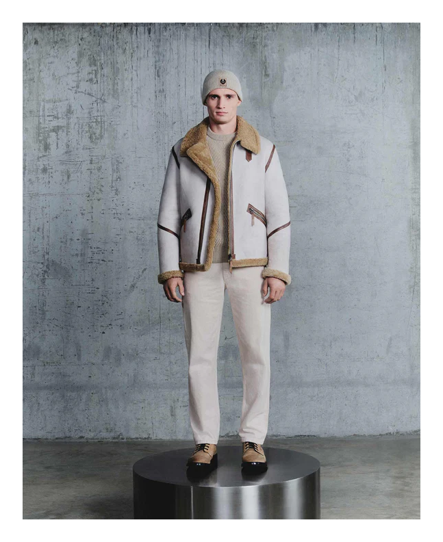 Spezial Madrid Belstaff Centenary Flight Lamb Shearling Jacket Chalk & British Khaki