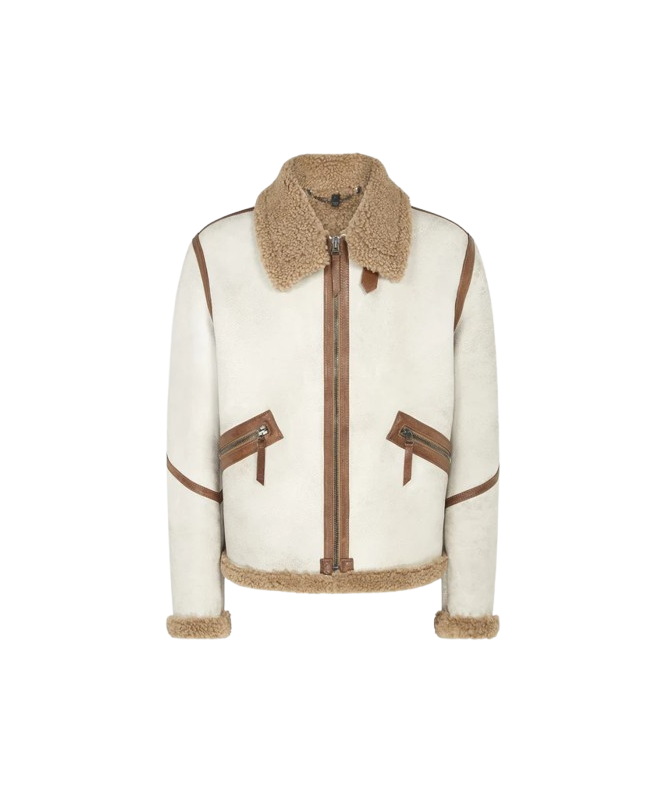 spezial madrid Belstaff Centenary Flight Lamb Shearling Jacket Chalk & British Khaki