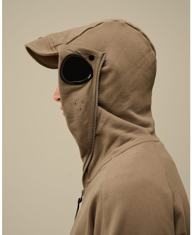 Spezial Madrid C.P. Company Diagonal Raised Fleece Explorer Goggle Hoodie Walnut