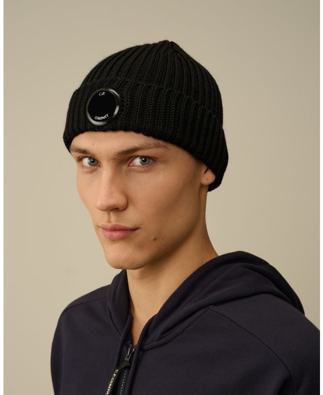 Spezial Madrid C.P. Company Extra Fine Merino Wool Lens Beanie Black