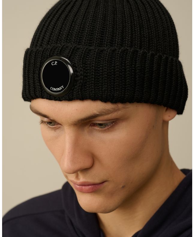 Spezial Madrid C.P. Company Extra Fine Merino Wool Lens Beanie Black