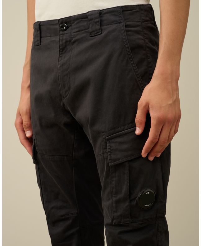 Spezial Madrid C.P. Company Garment Dyed Stretch Sateen Fitted Lens Pocket Cargo Pants Black Sand