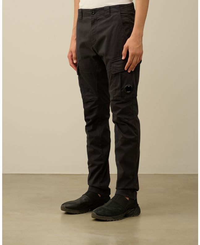 Spezial Madrid C.P. Company Garment Dyed Stretch Sateen Fitted Lens Pocket Cargo Pants Black Sand