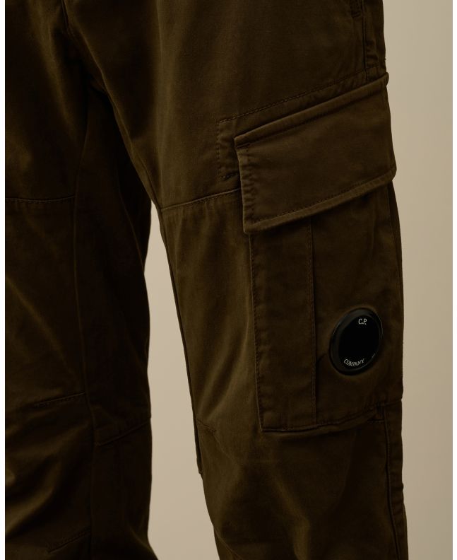 Spezial Madrid C.P. Company Garment Dyed Stretch Sateen Fitted Lens Pocket Cargo Pants Ivy Green
