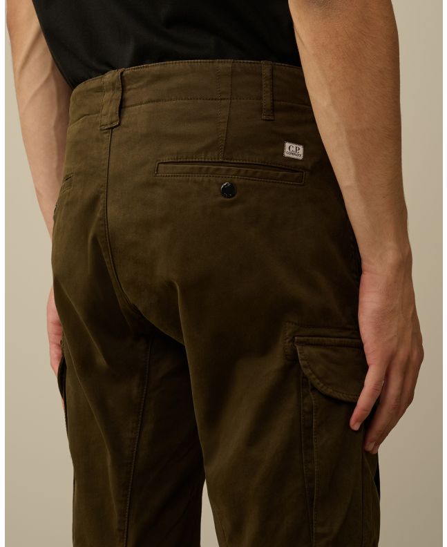 Spezial Madrid C.P. Company Garment Dyed Stretch Sateen Fitted Lens Pocket Cargo Pants Ivy Green