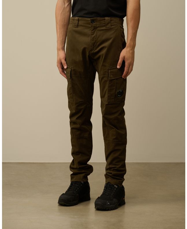 Spezial Madrid C.P. Company Garment Dyed Stretch Sateen Fitted Lens Pocket Cargo Pants Ivy Green
