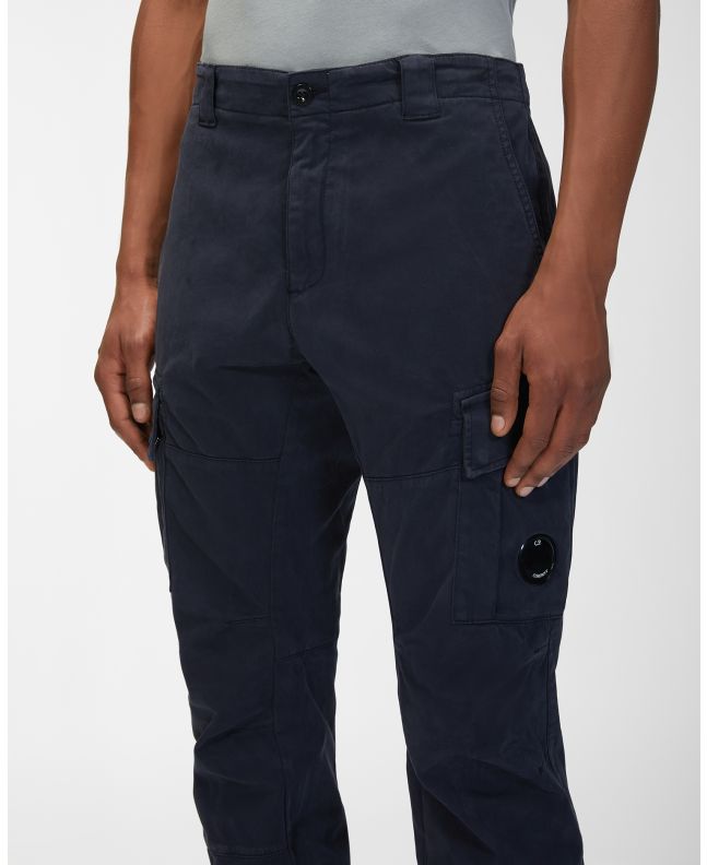 Spezial Madrid C.P. Company Garment Dyed Stretch Sateen Fitted Lens Pocket Cargo Pants Total Eclipse
