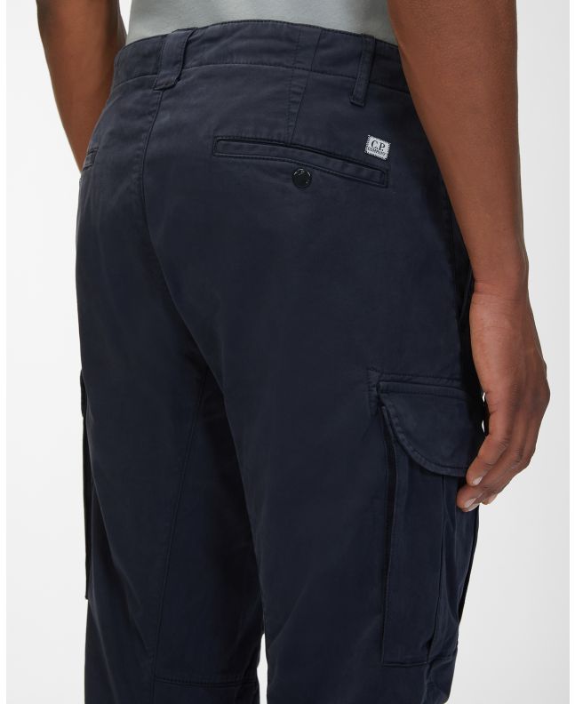 Spezial Madrid C.P. Company Garment Dyed Stretch Sateen Fitted Lens Pocket Cargo Pants Total Eclipse