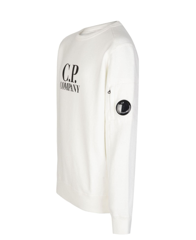 Spezial Madrid C.P Company Kids Diagonal Fleece Logo Crew Neck Sweatshirt Gauze White